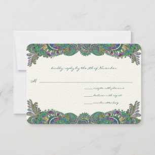 Paisley Peacock Colors Wedding Response Cards RSVP Kaartje