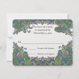 Paisley Peacock Colors Wedding Response Cards RSVP Kaartje