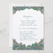 Paisley Peacock Couleurs Mariage Invitations (Dos)