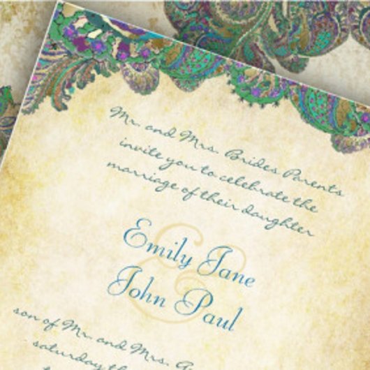 Paisley Peacock Couleurs Mariage Invitations