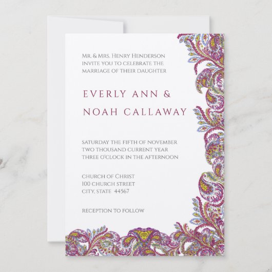 Paisley Peacock Faire-part de mariage (Devant)