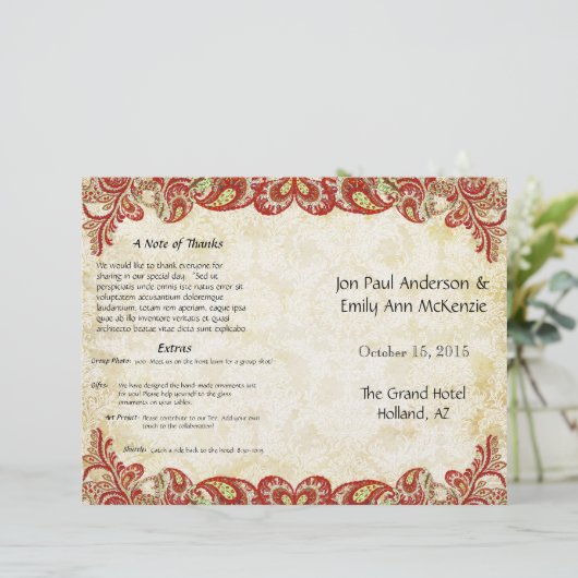  Paisley Peacock Red Wedding Programme (Staand voorkant)