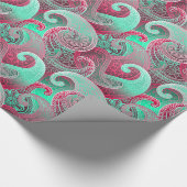 Paisley Pink en Aqua Damask Pattern Cadeaupapier (Hoek)