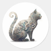 Paisley Profile Cat Ronde Sticker (Voorkant)