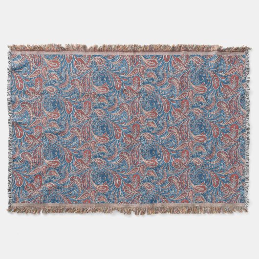 Paisley Rood, Wit en Blauw Faux Denim Deken (Voorkant)