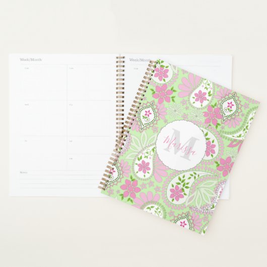 Paisley rose et vert Monogramme Personnalisé (Devant avec enveloppe)