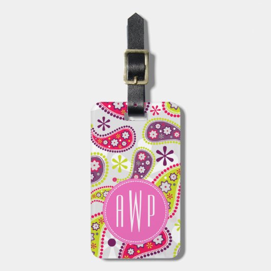Paisley & Roze Monogram Bagagelabel (Voorkant verticaal)