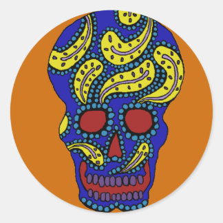 Paisley schedel sticker in blauw