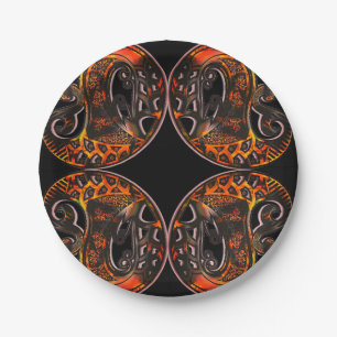 Paisley schildpad boho zwart oranje herfst papieren bordje