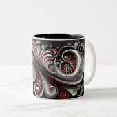 Paisley Swirl Rood, Zilver en Wit 2 mok (Voorkant rechts)