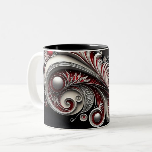 Paisley Swirl Rood, Zilver en Wit 2 mok (Voorkant links)