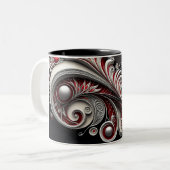 Paisley Swirl Rouge, argent et blanc 2 tasse (Devant gauche)