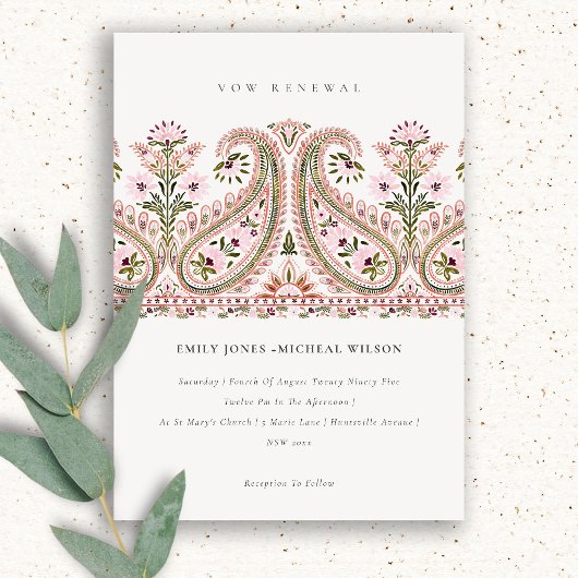 Paisley vert rose Invitation de renouvellement Mot