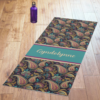 Paisley Vintage Uiterlijk Zwart Teal Paars Monogra Yogamat