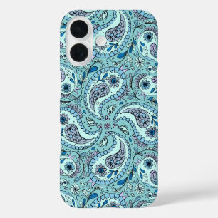 Paisley vogels in baby blauw iPhone 16 hoesje