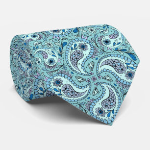 Paisley vogels in baby blauw stropdas