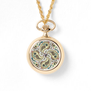 Paisley vogels in geel/bruin en wit horloge
