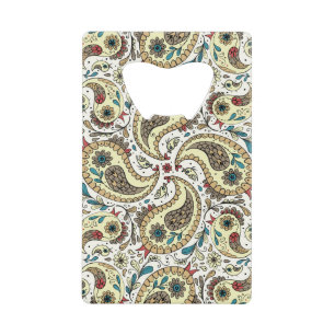 Paisley vogels in geel/bruin en wit kredietkaart flessenopener