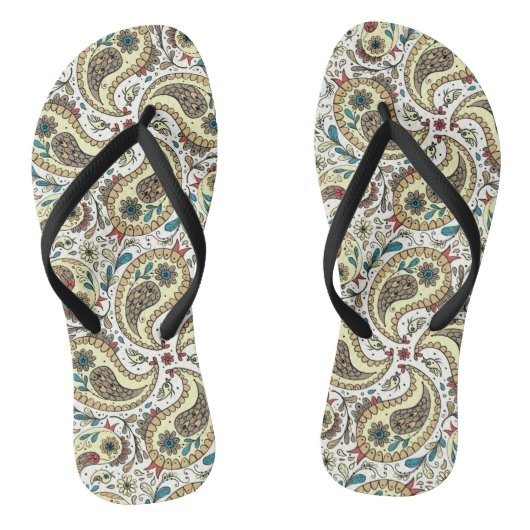 Paisley vogels in geel/bruin en wit teenslippers (Voetbed)