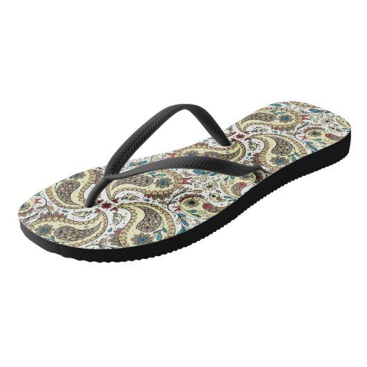Paisley vogels in geel/bruin en wit teenslippers (Schuin)