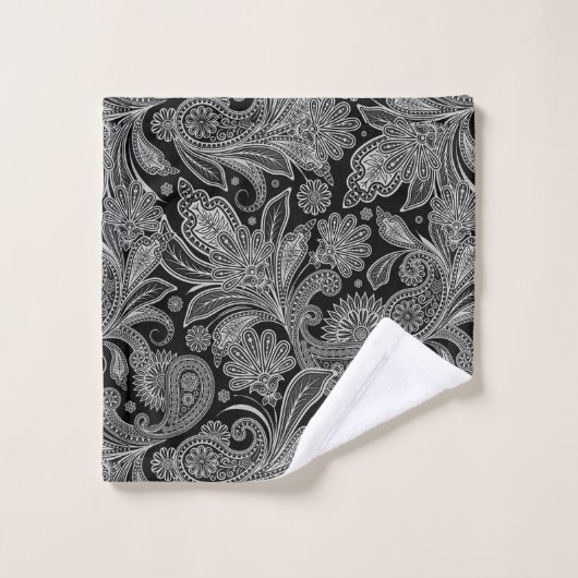 Paisley, zwart en wit Bad Handdoek (Wasdoekje)