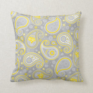 Paisleygeel patroon en grijze elegant kussen
