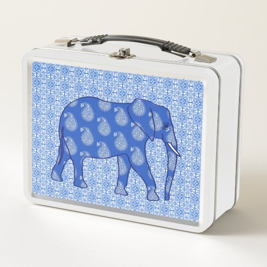 Paisleyolifant, kobaltblauw en wit (Voorkant)