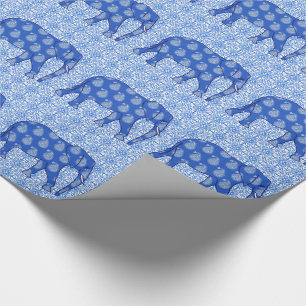 Paisleyolifant - kobaltblauw en wit cadeaupapier