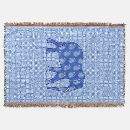 Paisleyolifant - kobaltblauw en wit deken (Voorkant)