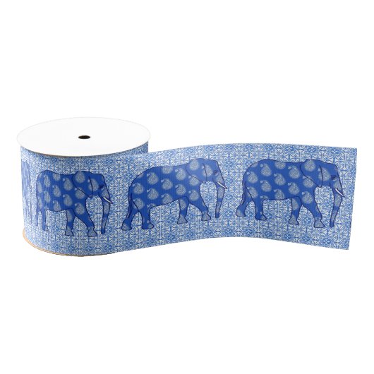 Paisleyolifant - kobaltblauw en wit grosgrain lint (Spoel)