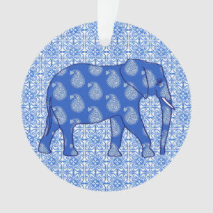 Paisleyolifant - kobaltblauw en wit ornament