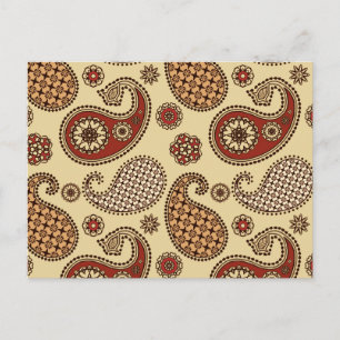 Paisleypatroon, bruin, tint en beige briefkaart