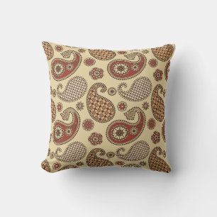 Paisleypatroon, bruin, tint en beige buitenkussen