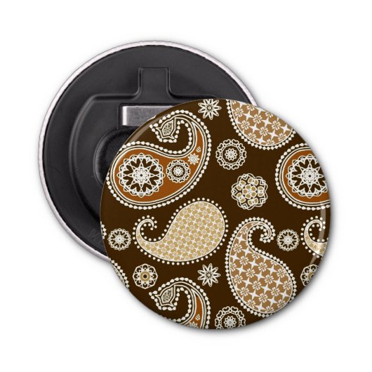 Paisleypatroon, Chocolate Brown en Tan Button Flesopener (Voorkant)