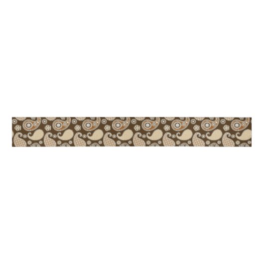Paisleypatroon, Chocolate Brown en Tan Grosgrain Lint (Voorkant)