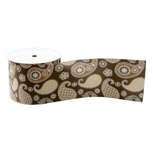 Paisleypatroon, Chocolate Brown en Tan Grosgrain Lint