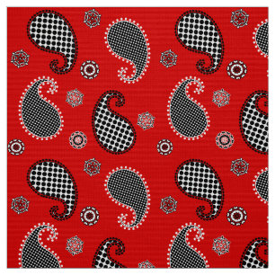 Paisleypatroon, diep rood, zwart en wit stof