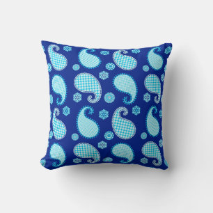 Paisleypatroon, hemelblauw en kobalt kussen