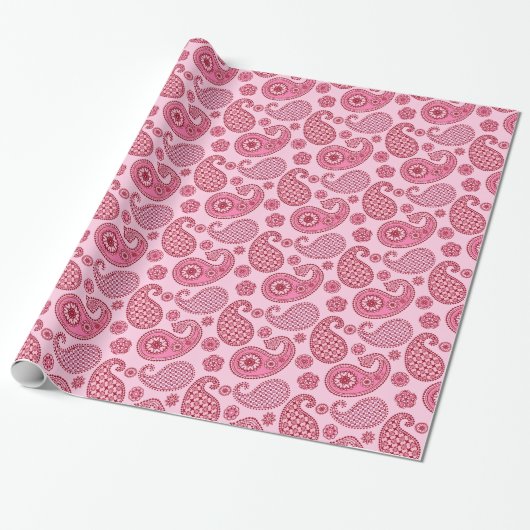 Paisleypatroon, lichtschaduwen tot diepe roze cadeaupapier (Uitgerold)