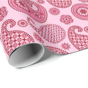 Paisleypatroon, lichtschaduwen tot diepe roze cadeaupapier