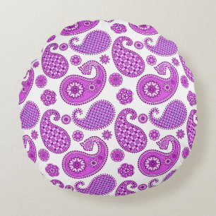 Paisleypatroon, violet, paars en wit rond kussen
