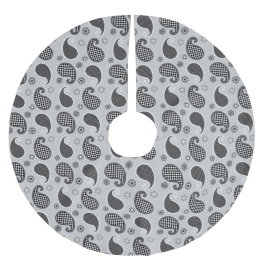 Paisleypatroon, zilvergrijs, zwart en wit kerstboom rok (Voorkant)