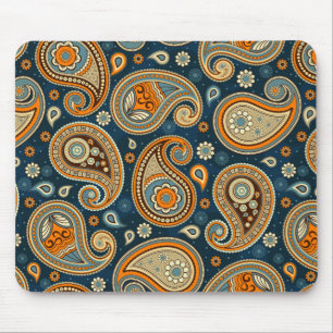 Paisleypatroonblauw blauwgroen oranje elegant muismat