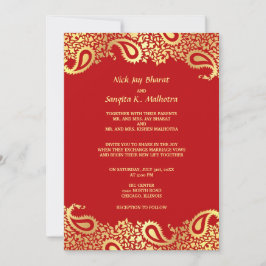 Paisleys Elegant Indian Wedding Flat Invitation Kaart