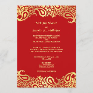 Paisleys Elegant Indian Wedding Flat Invitation Kaart