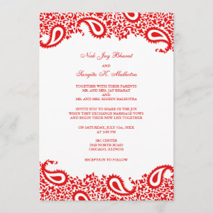 Paisleys Elegant Indian Wedding Flat Invitation Kaart