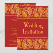 Paisleys Indian Wedding Flat Invitation Kaart (Voorkant / Achterkant)
