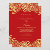 Paisleys Red Wedding Flat Uitnodiging (Voorkant / Achterkant)