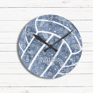 Paisleys Veren Bloemen Denim Blauw Volleybal Ronde Klok