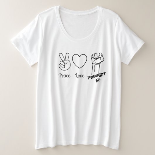 Paix, Amour, AF féministe - plus t-shirt taille (Design devant)
